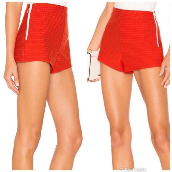 h:ours Brisa Red Checkered Cheeky Mini Side Zip Shorts - Picture 2 of 8